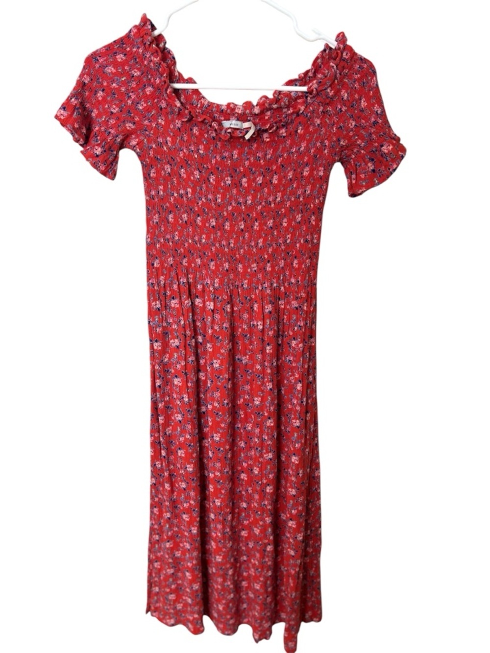Kimchi Blue Floral Smocked Off Shoulder Midi Dress Red Ditsy Print Size Small
